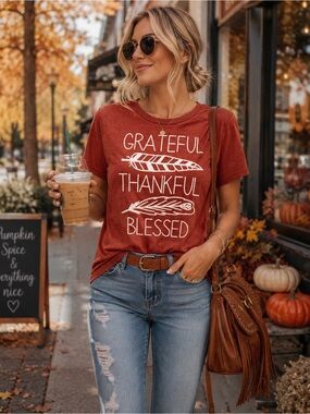 Grateful Thankful Blessed Graphic Tee | Size L